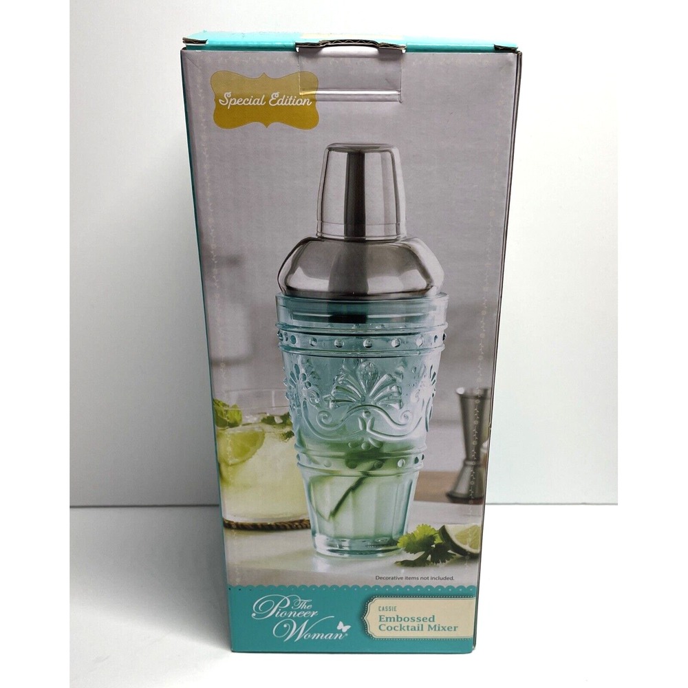 The Pioneer Woman Teal Cassie Embossed Cocktail Mixer Special Edition NEW Gift